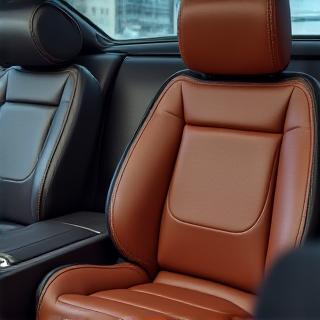 Close-up of luxuriously treated leather car seats, restored to a soft, rich finish.